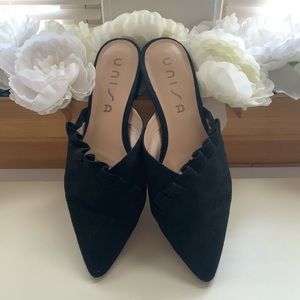 Unisa black faux suede mules 8